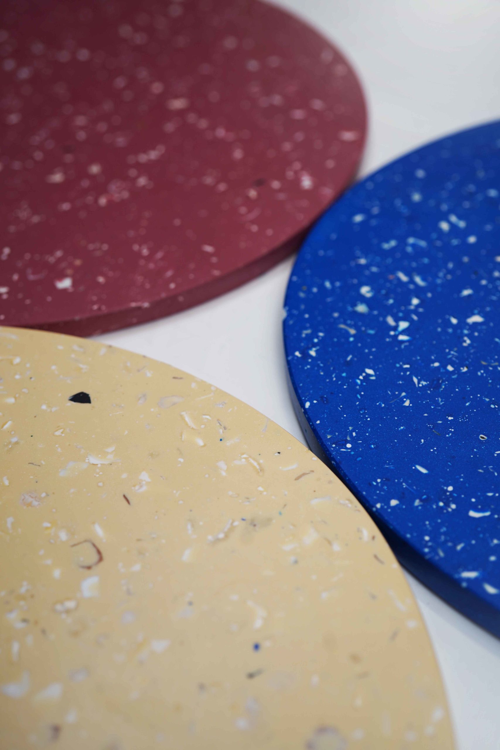 a group of custom recycled table tops