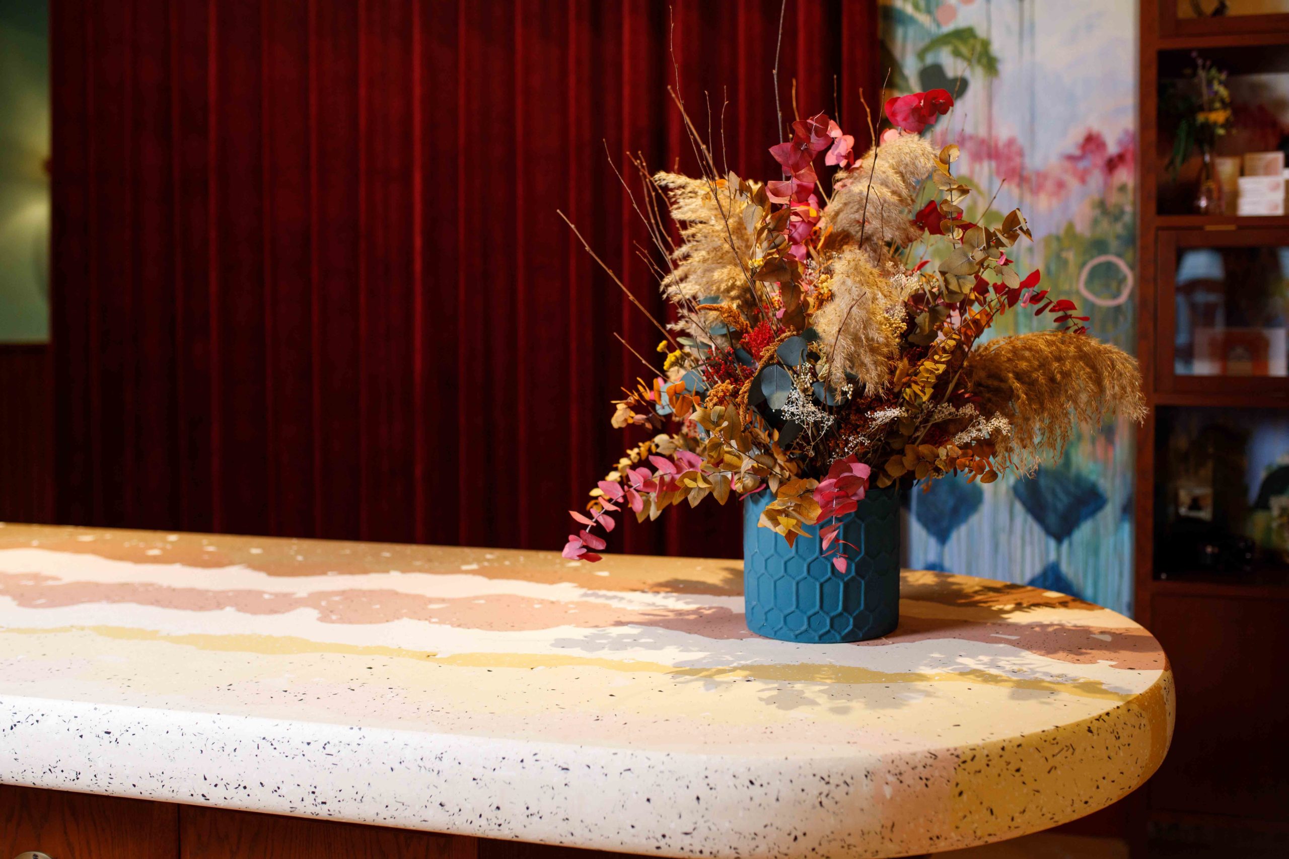 Recycled plastic reception desk at Room2 Belfast by Spared