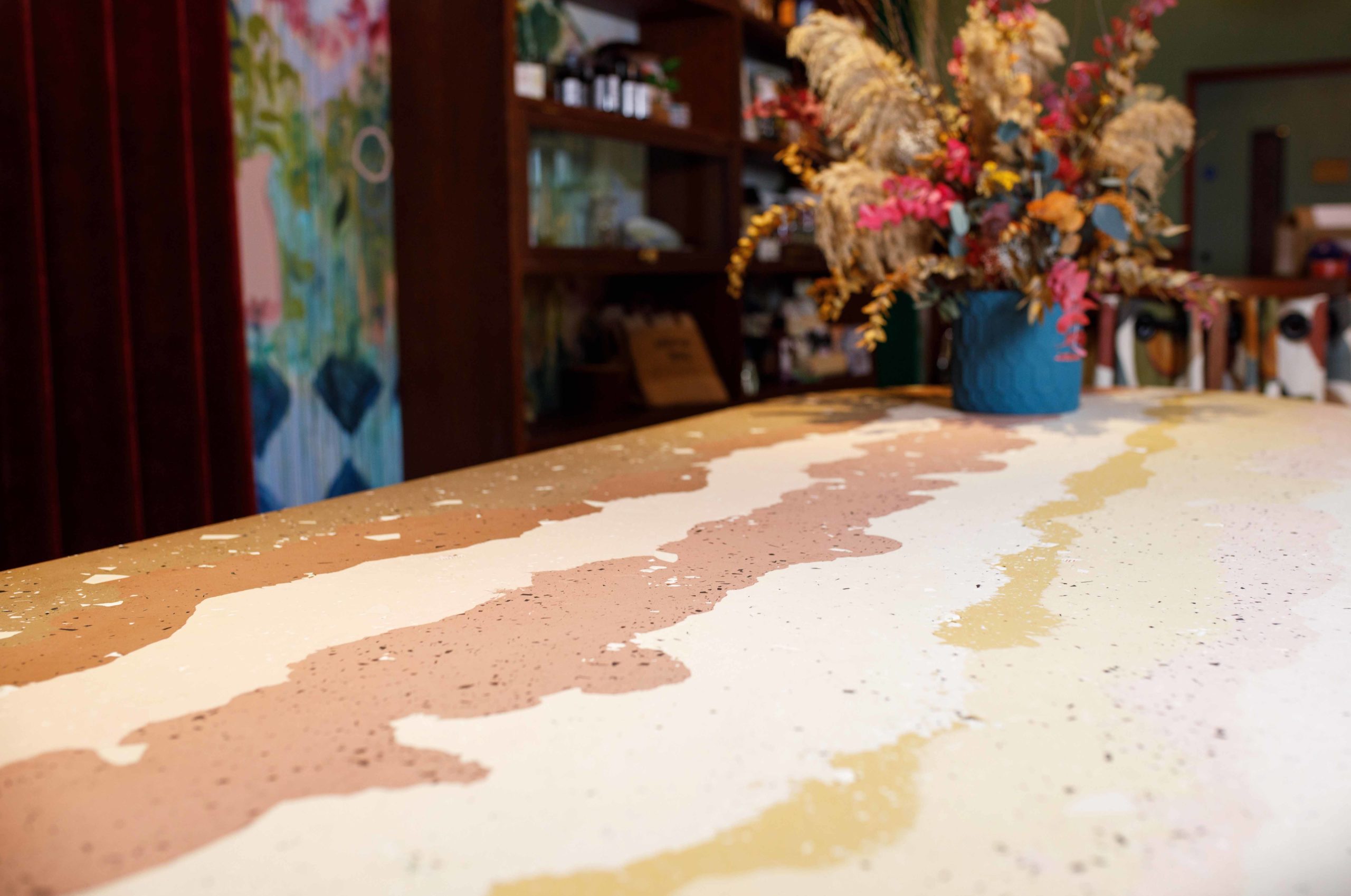 Close up of Recycled plastic reception desk at Room2 Belfast by Spared